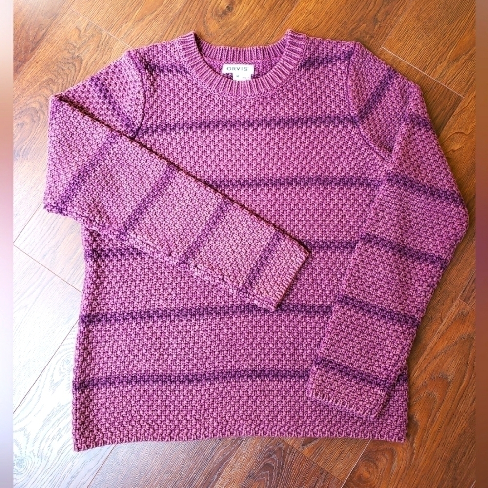 Orvis Purple Stripe Knit Crewneck Sweater
